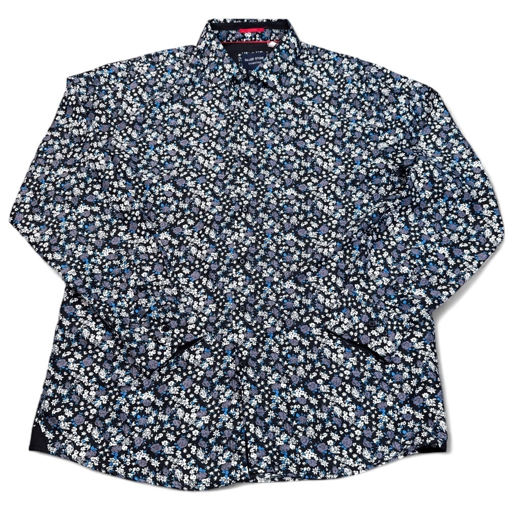 Silver Stone Collection Button Up Shirt Mens Size XL *** Floral Blue AOP Casual